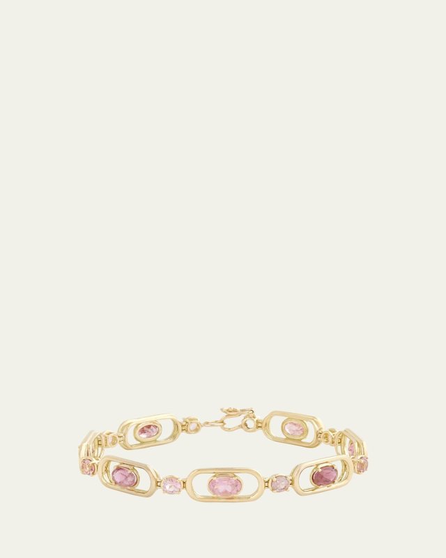 Pink Tourmaline and 18K Gold Round Link Bracelet